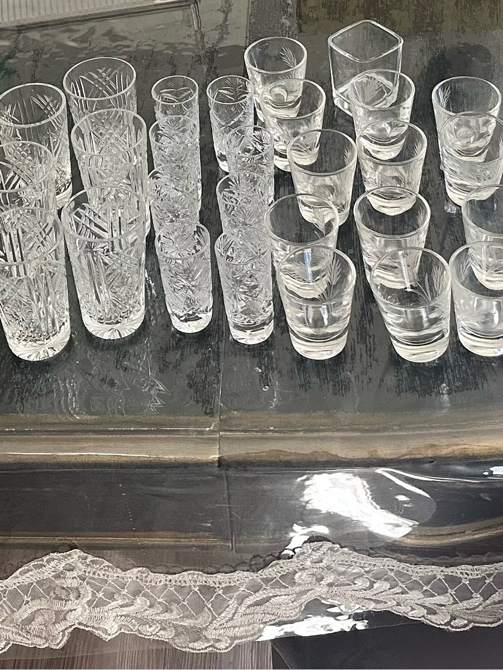 Clear Cut Glass Shot and Tumbler Set - Clear- make me an offer 💥